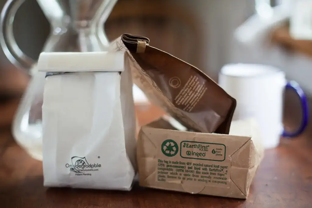 Biodegradable coffee packaging is made from plant-based materials